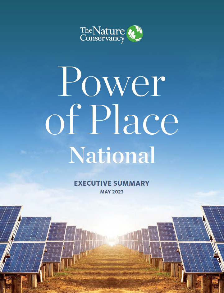 Power of Place report cover featuring solar panels.