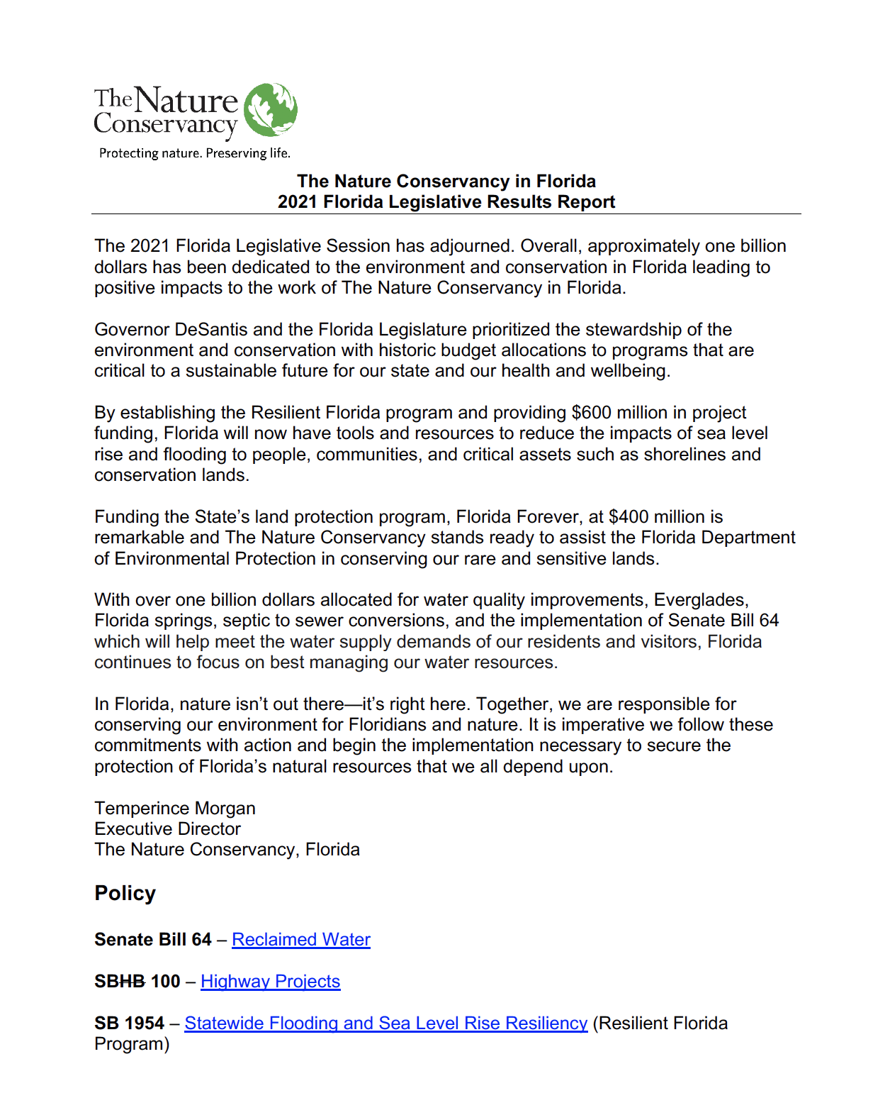 2021 Florida Legislative Results Report