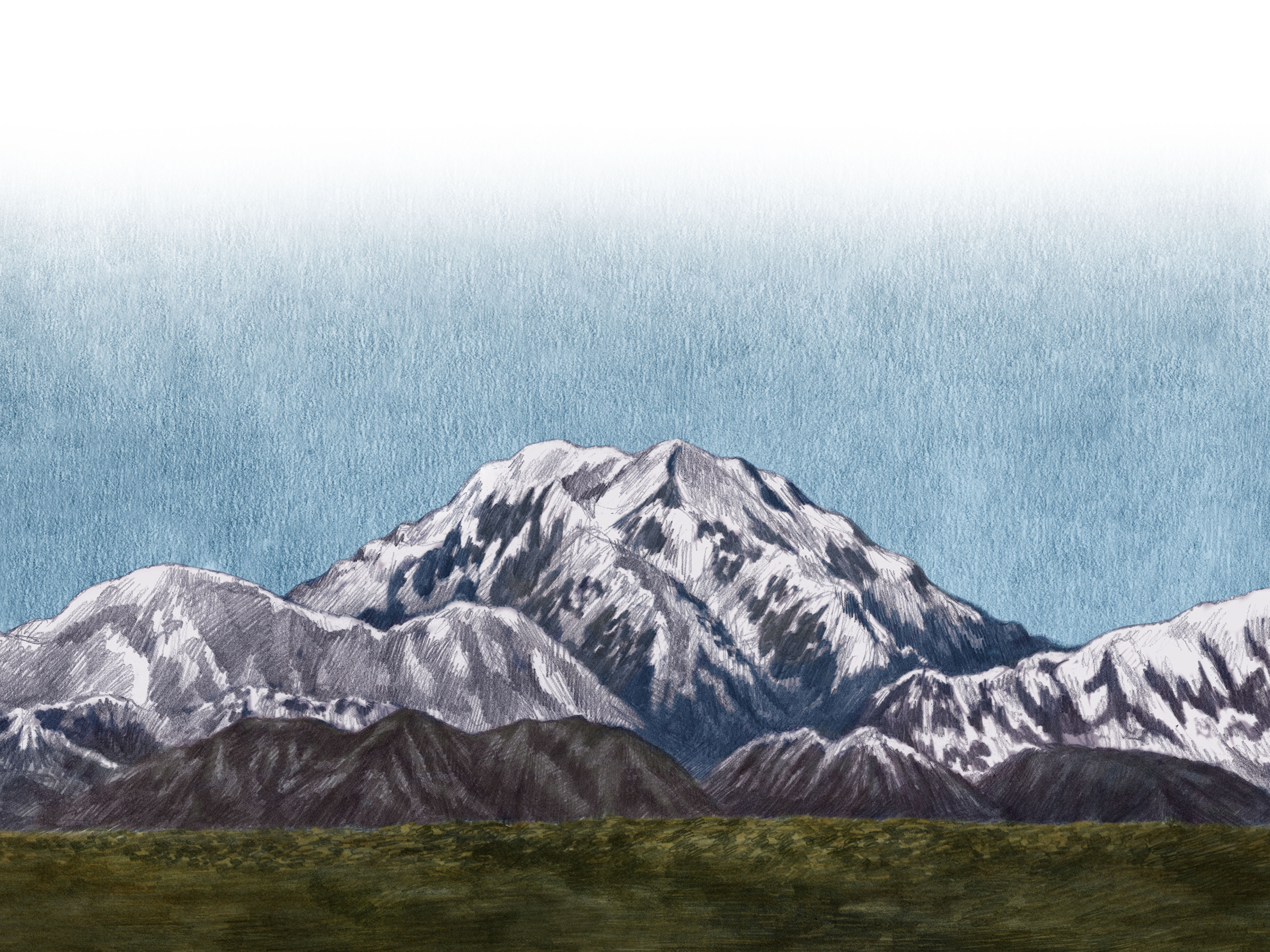 A colored-pencil illustration of Denali in Alaska.