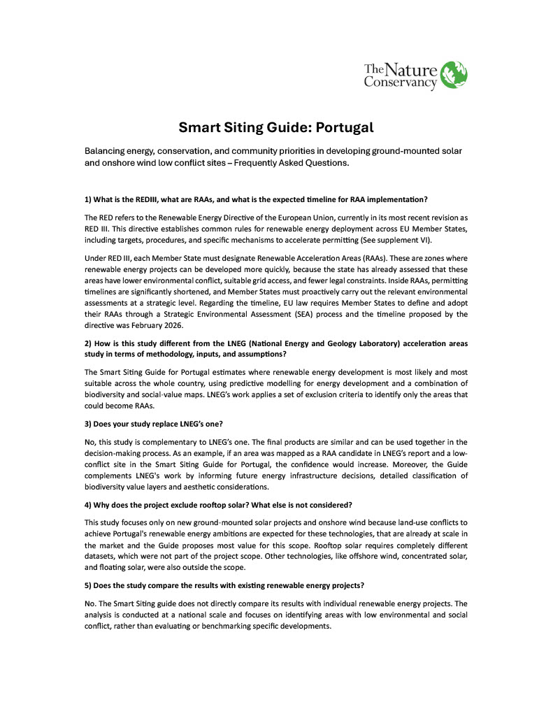 Cover page of the Portugal Smart Siting FAQ.