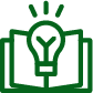 Green icon of a lightbulb and book