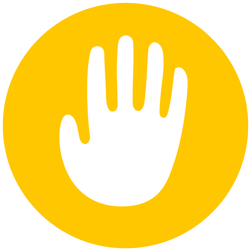 Outline of a white handprint against a round yellow background.