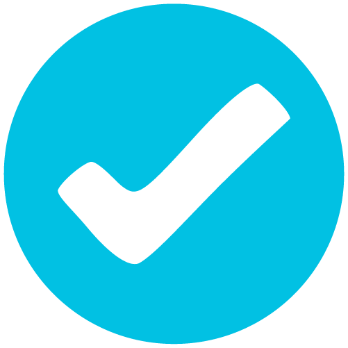 A white checkmark against a round blue background.