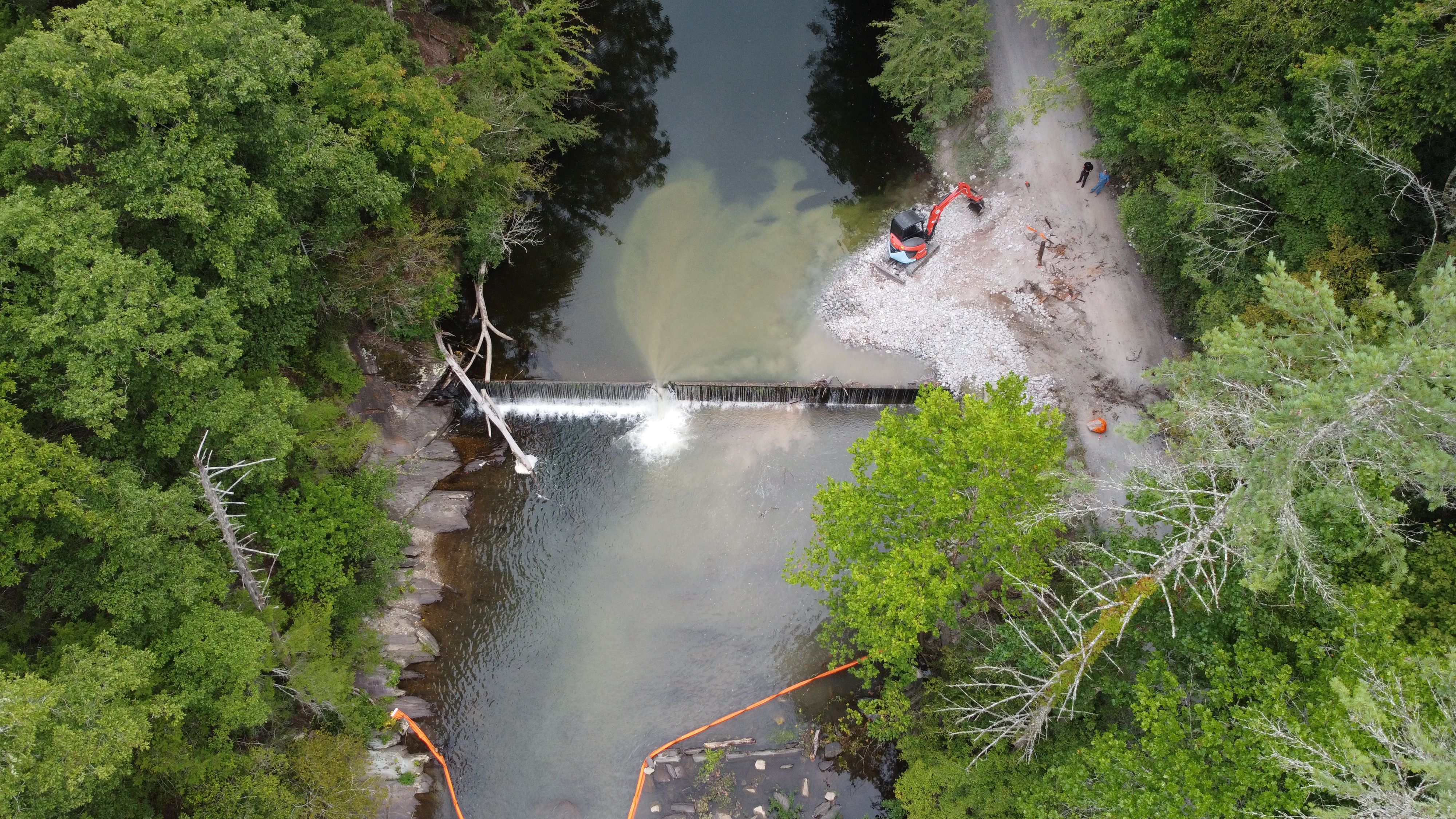 Aerial photo of Lower Citico Dam being removed.