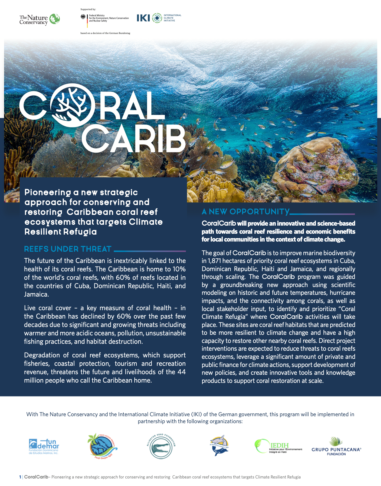 Cover of the CoralCarib Factsheet.