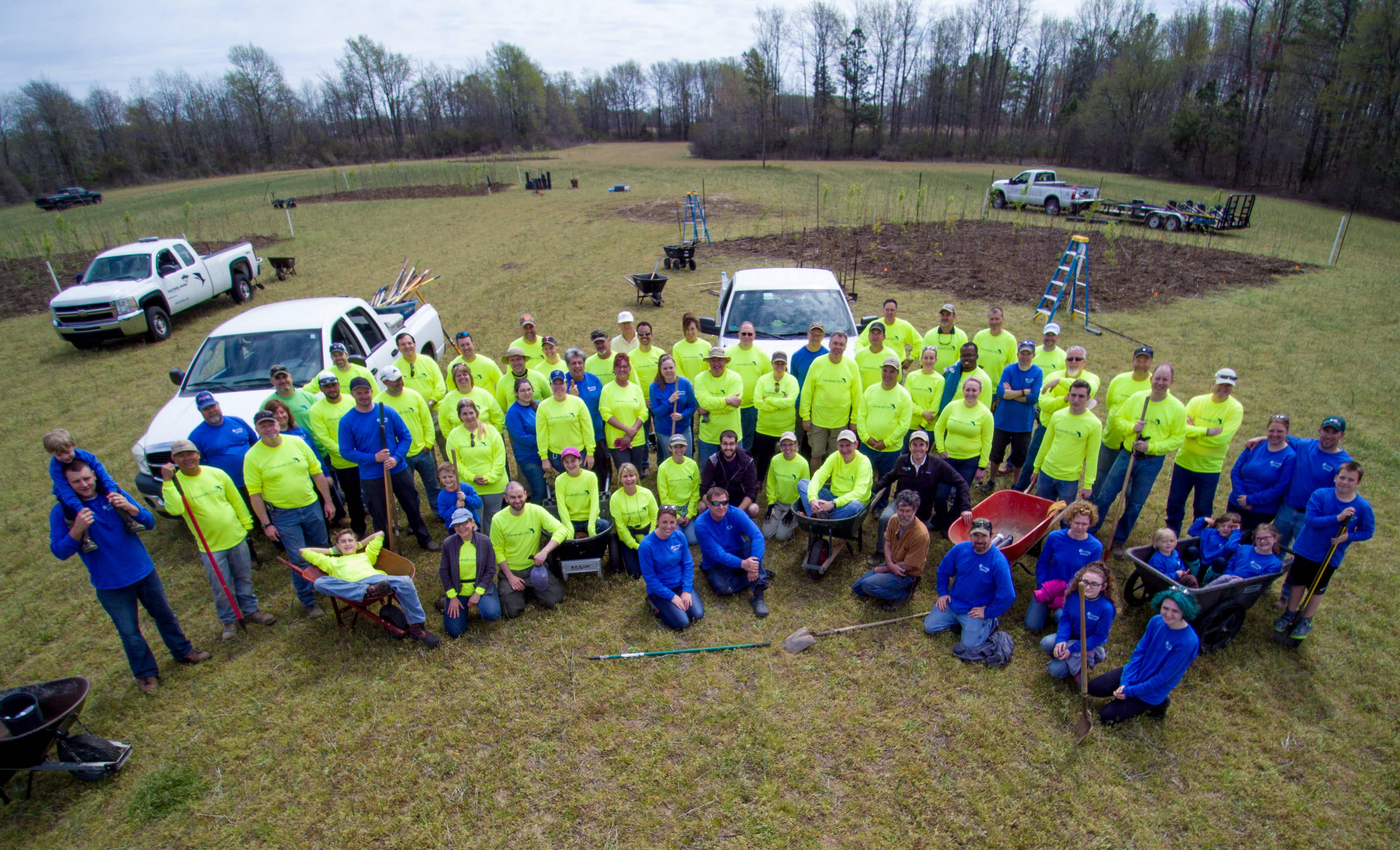 Elevated view of a large group of people.