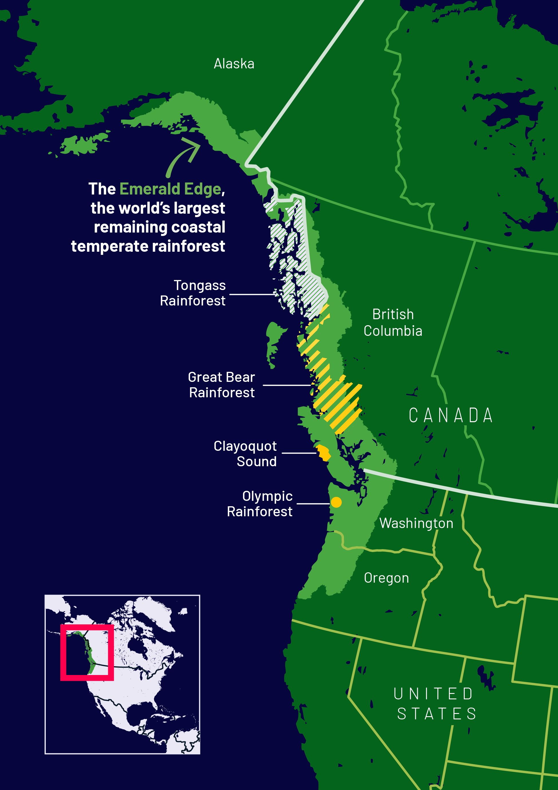 An illustrated map of the coast of the Pacific Northwest.