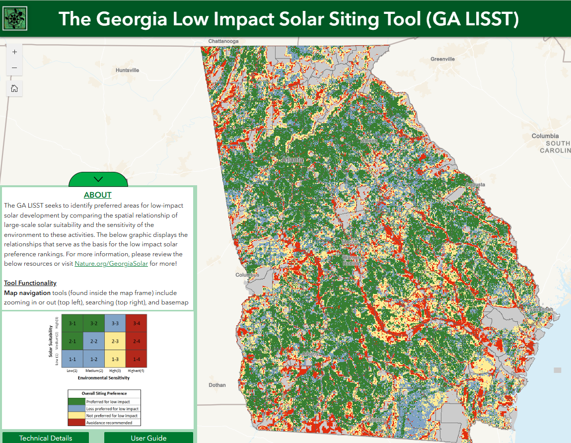High resolution map of the Georgia Low Impact Solar Siting Tool.
