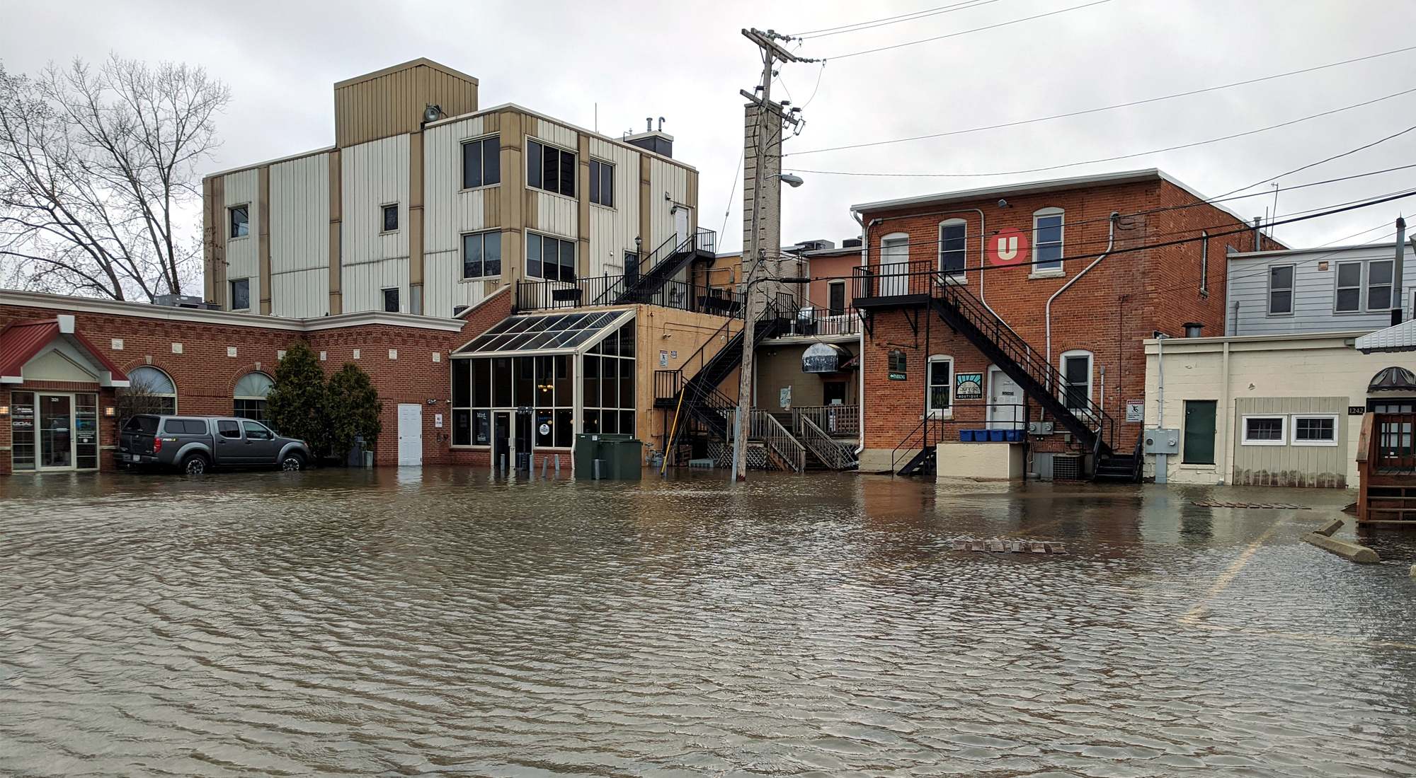 Flooding in the streets of an urban area. 