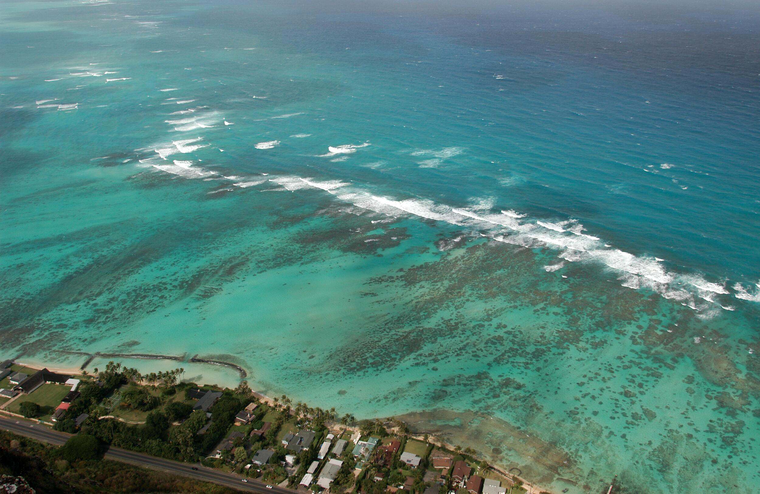reef along coastline community seen from above.