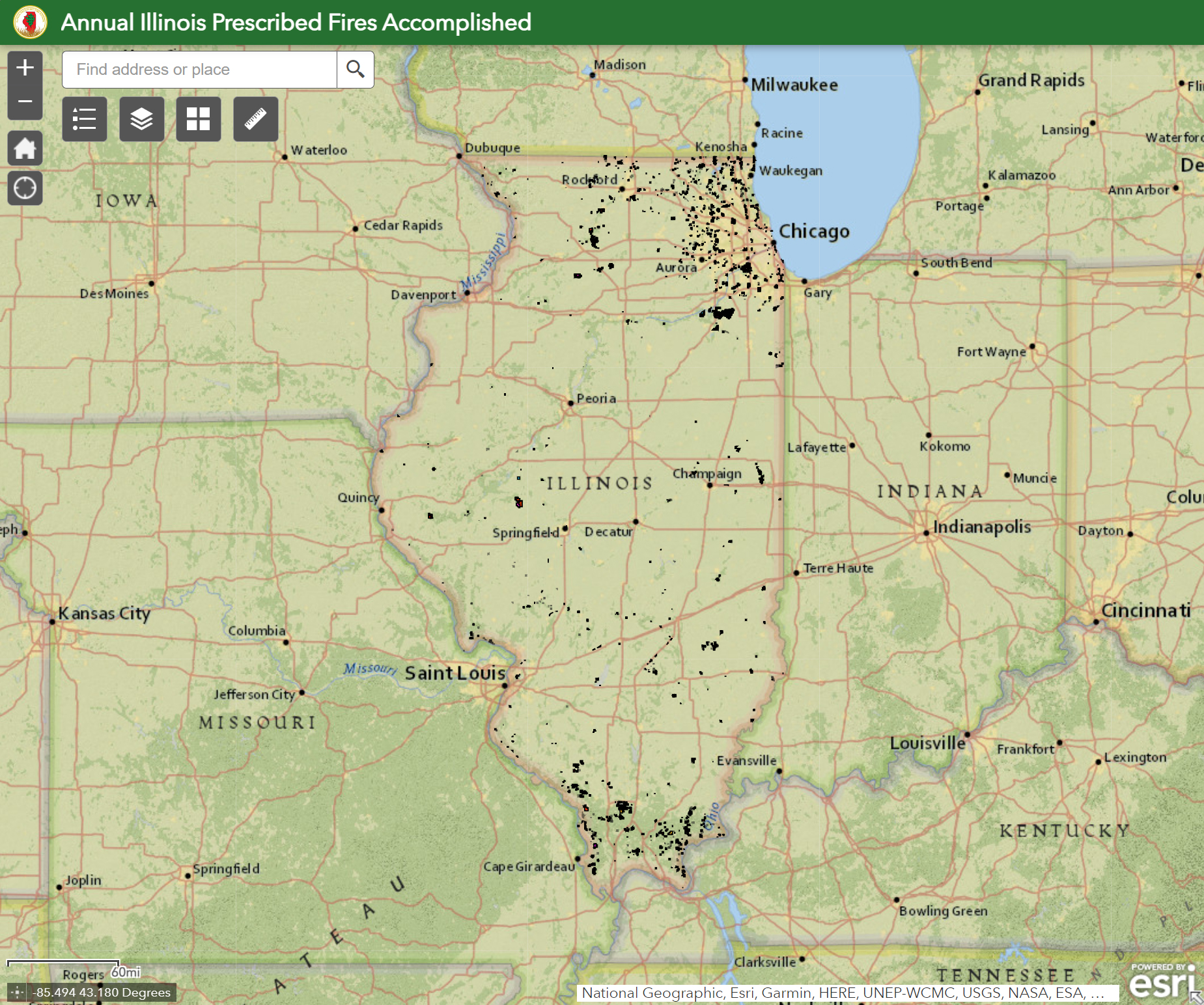 A map of burns conducted in Illinois.