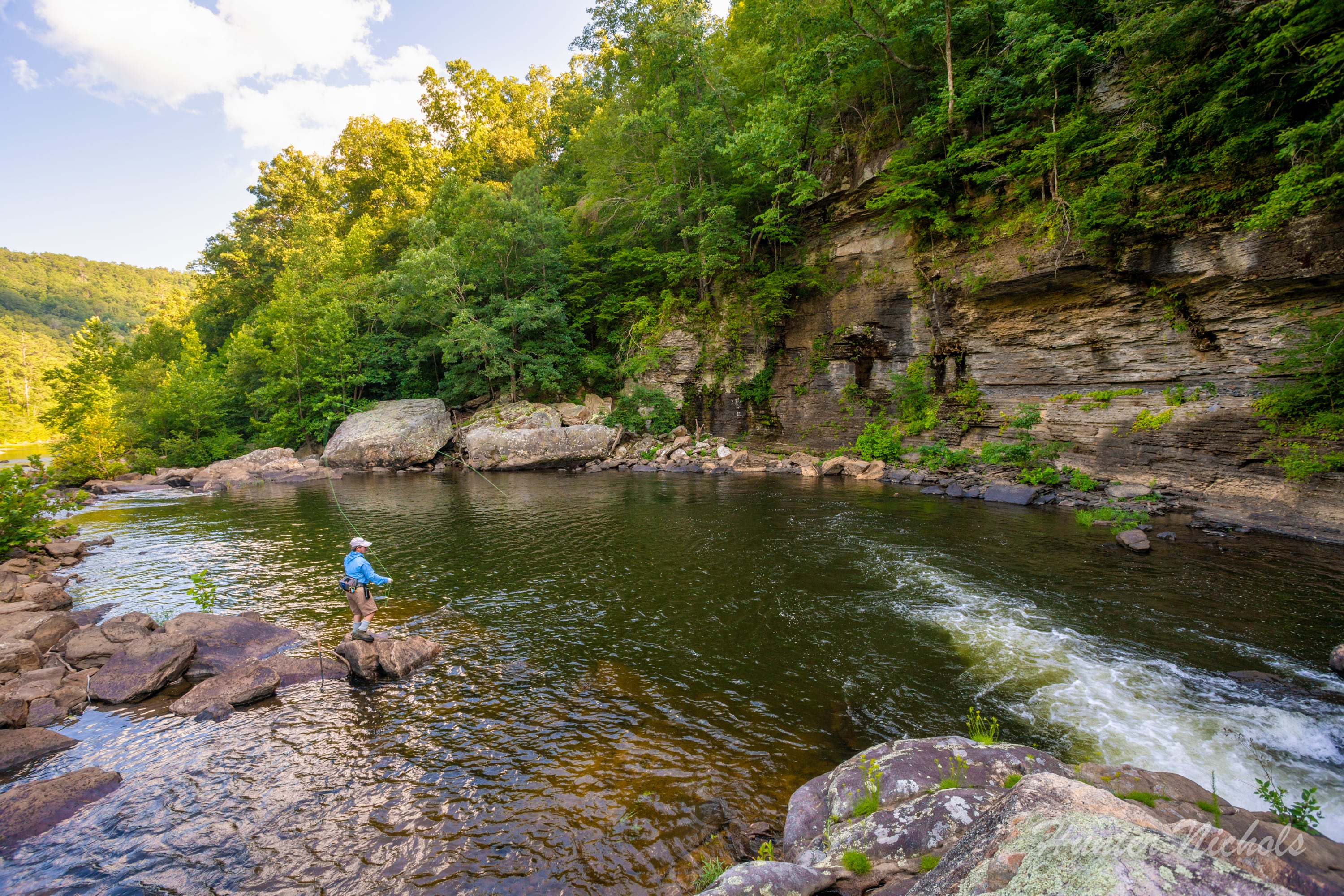 Person fly-fishing in Little River Canyon, Alabama.