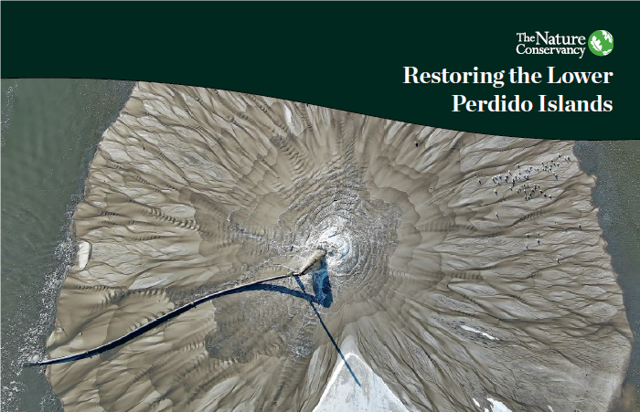 The cover of a brochure features an aerial view of an island.